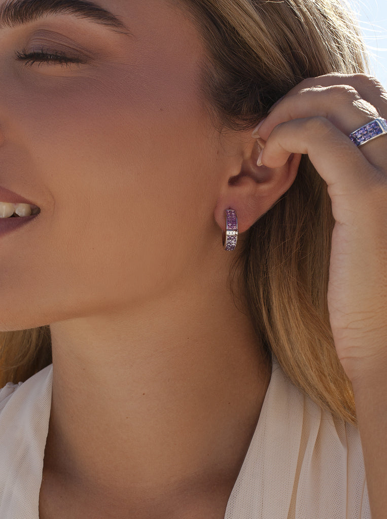 Silver earrings with pink and lilac stones