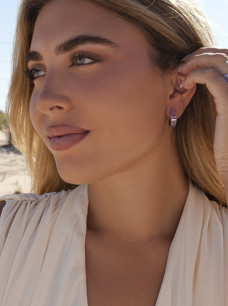 Silver earrings with pink and lilac stones