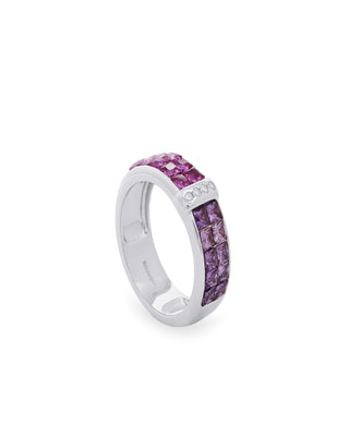 Silver ring with pink and lilac stones