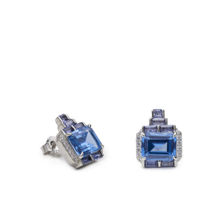 Pendientes de plata con piedras azules y detalles lila