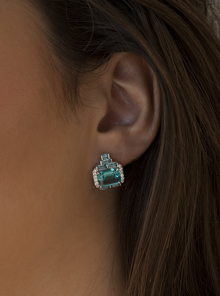 Pendientes de plata con piedras turquesa y azul hielo