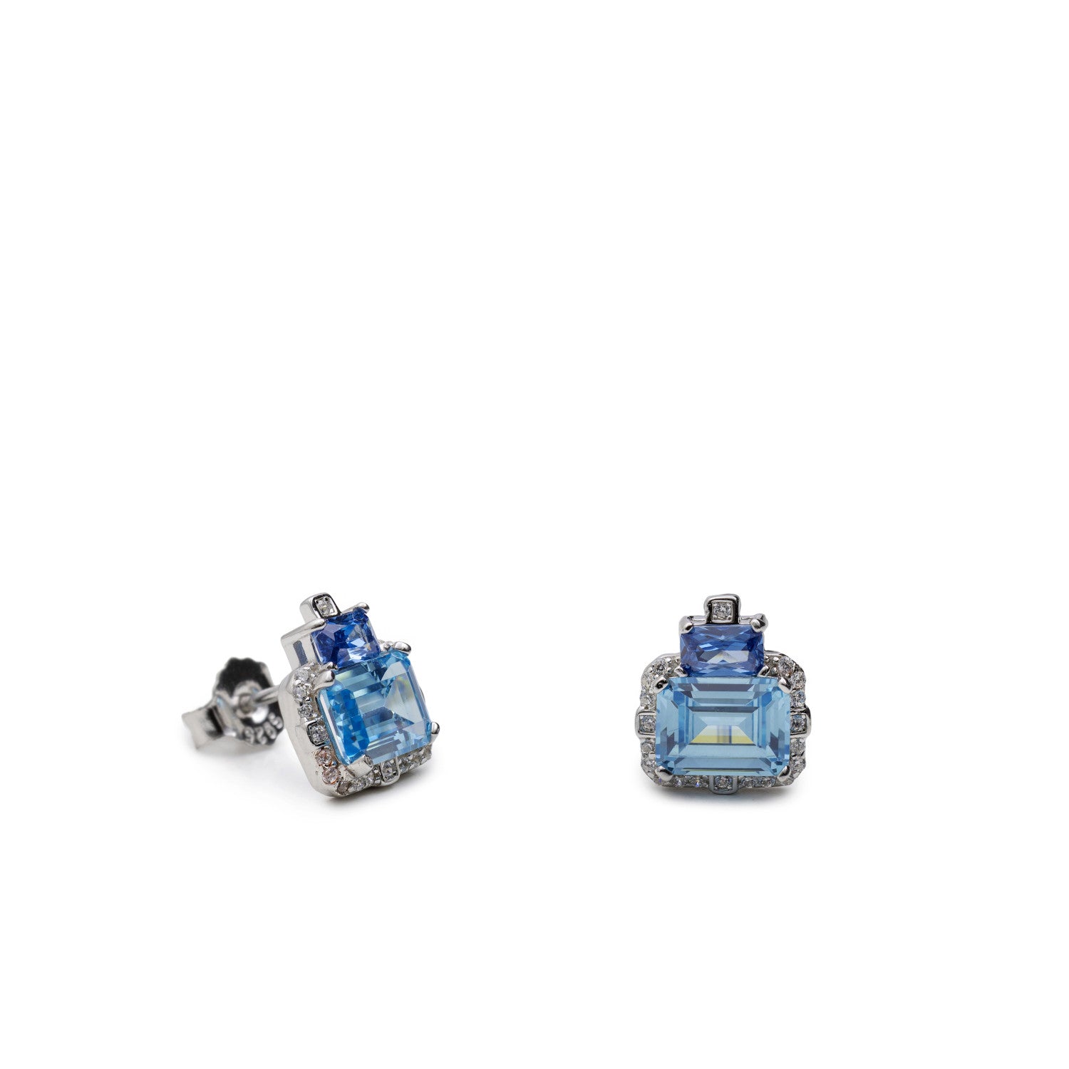 Pendientes de plata geométricos con piedras azules