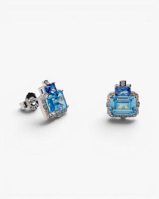 Pendientes de plata geométricos con piedras azules