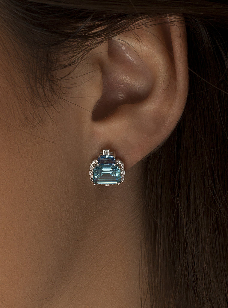Pendientes de plata geométricos con piedras azules