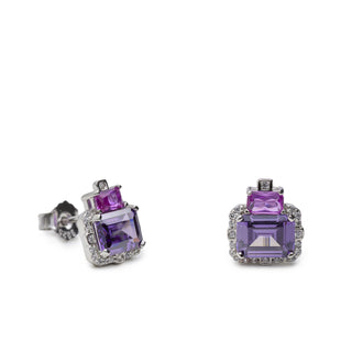 Pendientes de plata geométricos lila y fucsia