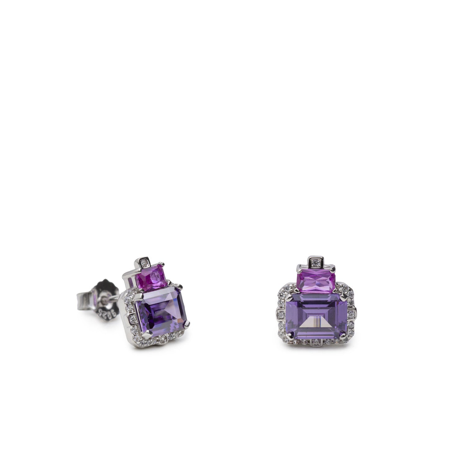 Pendientes de plata geométricos lila y fucsia