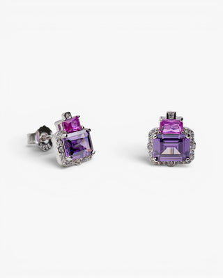 Pendientes de plata geométricos lila y fucsia