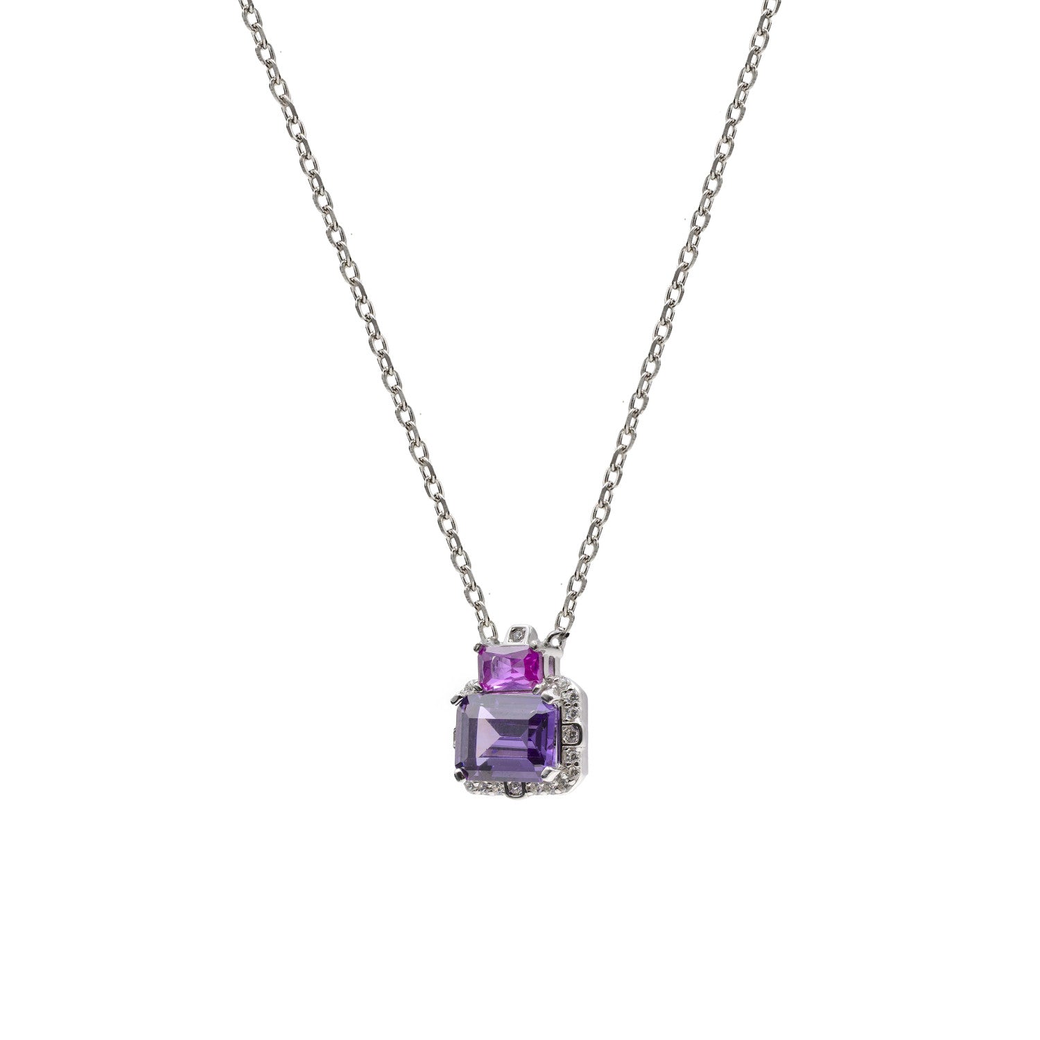 Colgante de plata con piedra lila y detalle fucsia