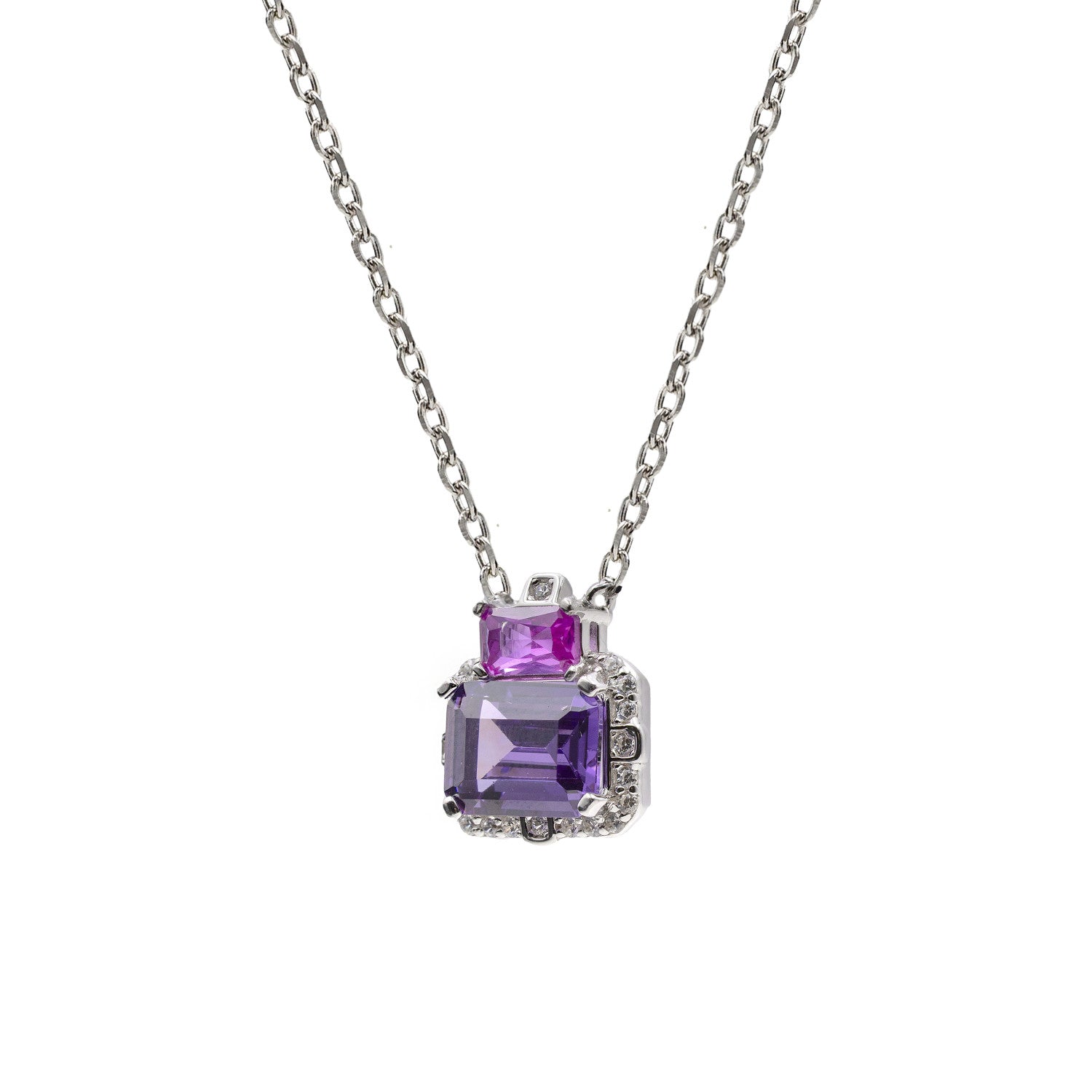 Colgante de plata con piedra lila y detalle fucsia