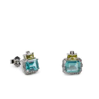 Pendientes de piedras de colores aguamarina y amarillo