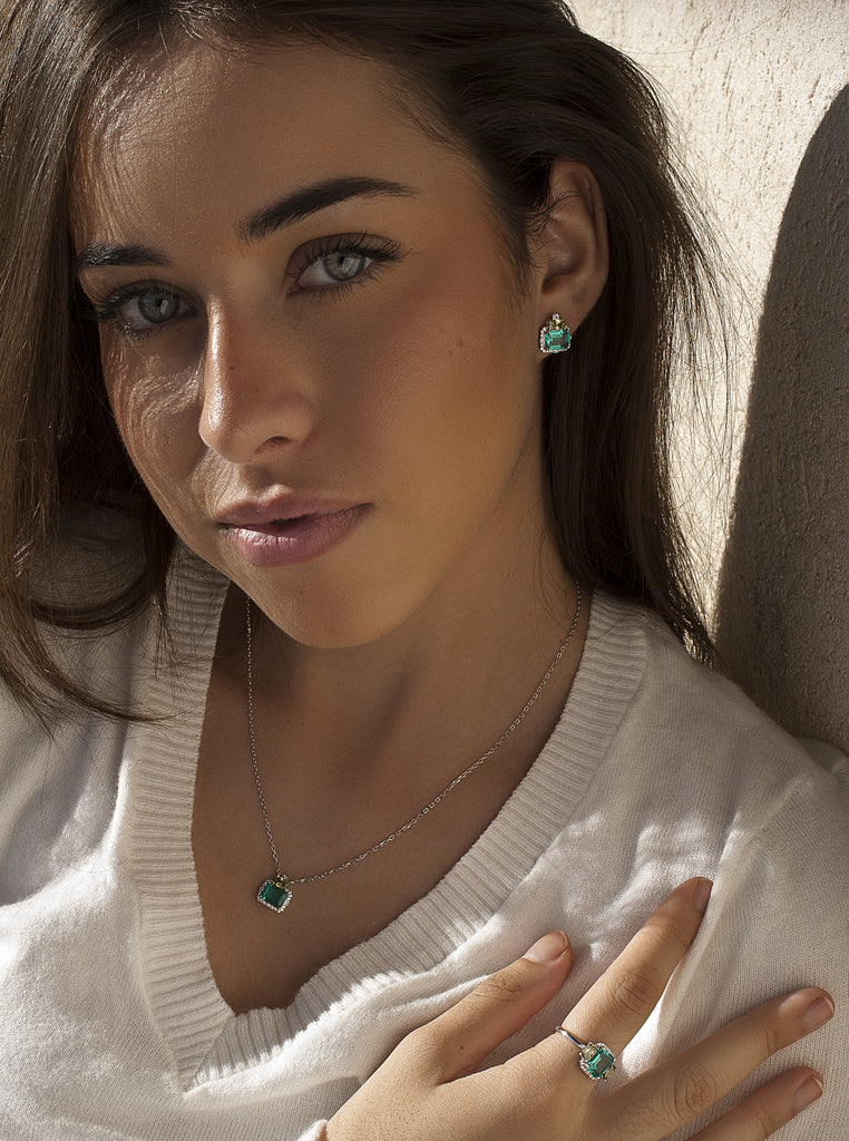 Pendientes de piedras de colores aguamarina y amarillo