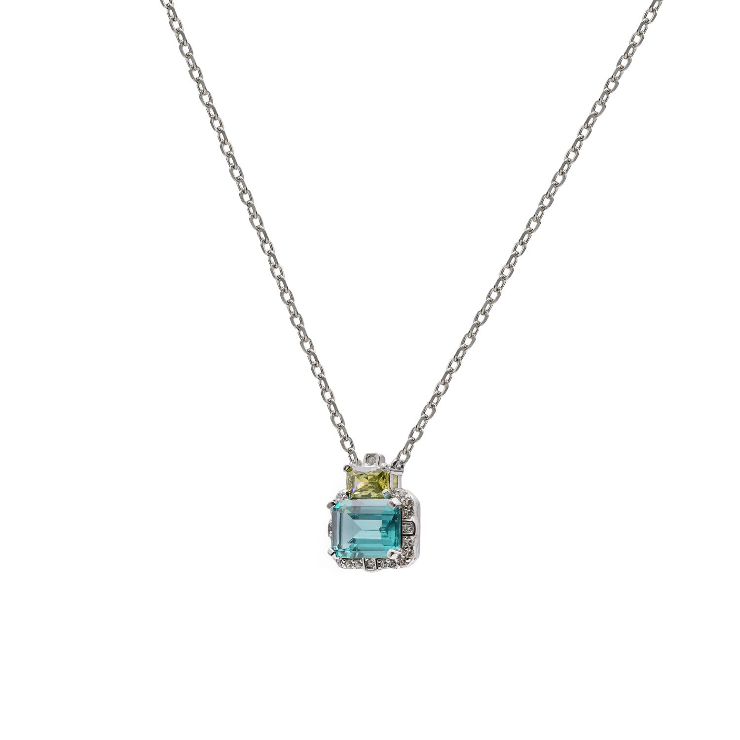 Collar de piedras de colores aguamarina y amarillo