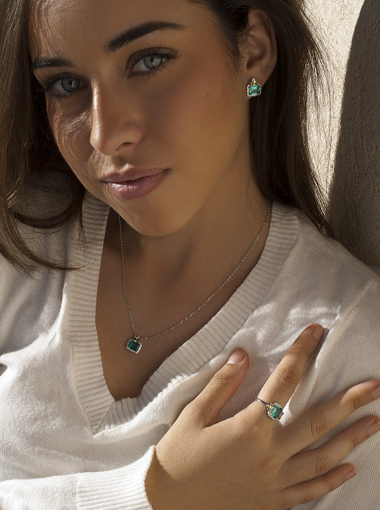 Collar de piedras de colores aguamarina y amarillo