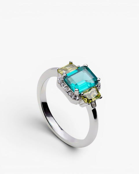 Aquamarine and yellow colored stone ring