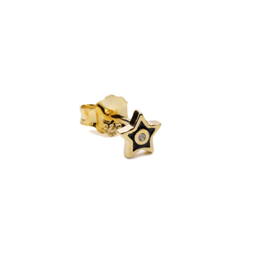 Pendiente estrella mini con esmalte negro de plata bañada en oro y circonita
