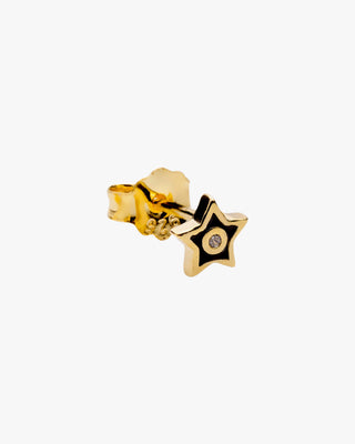 Pendiente estrella mini con esmalte negro de plata bañada en oro y circonita