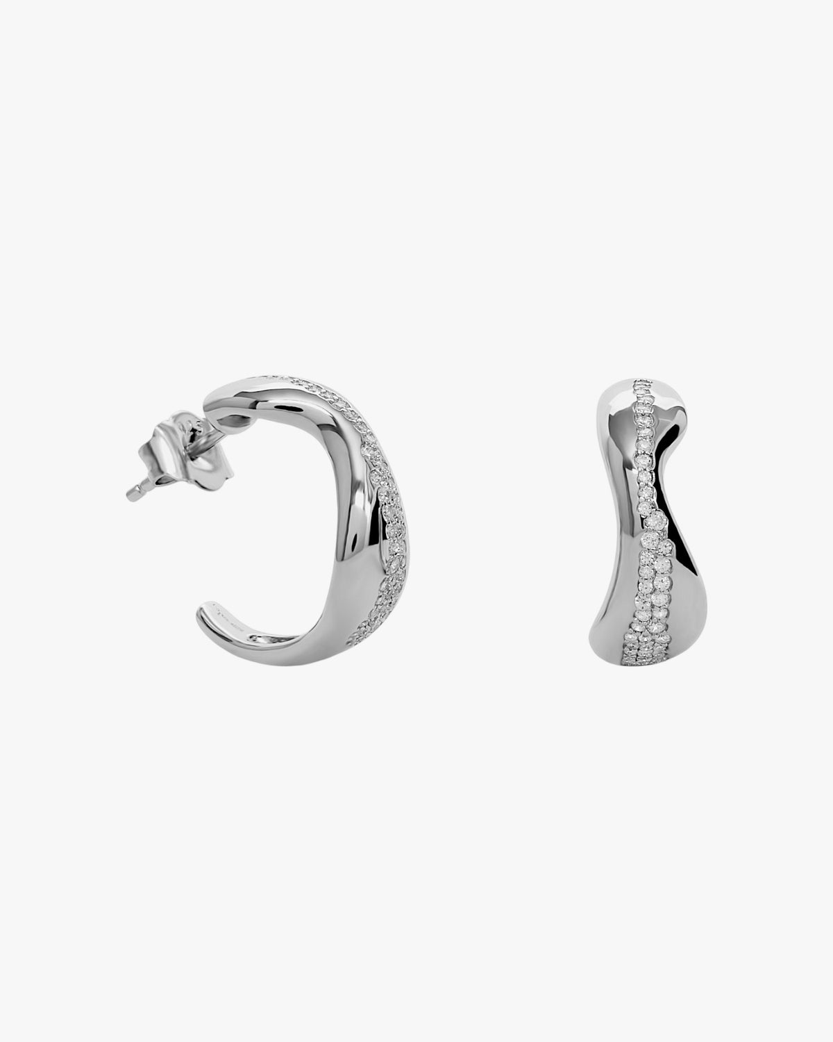 Pendientes de aro orgánicos de plata con circonitas