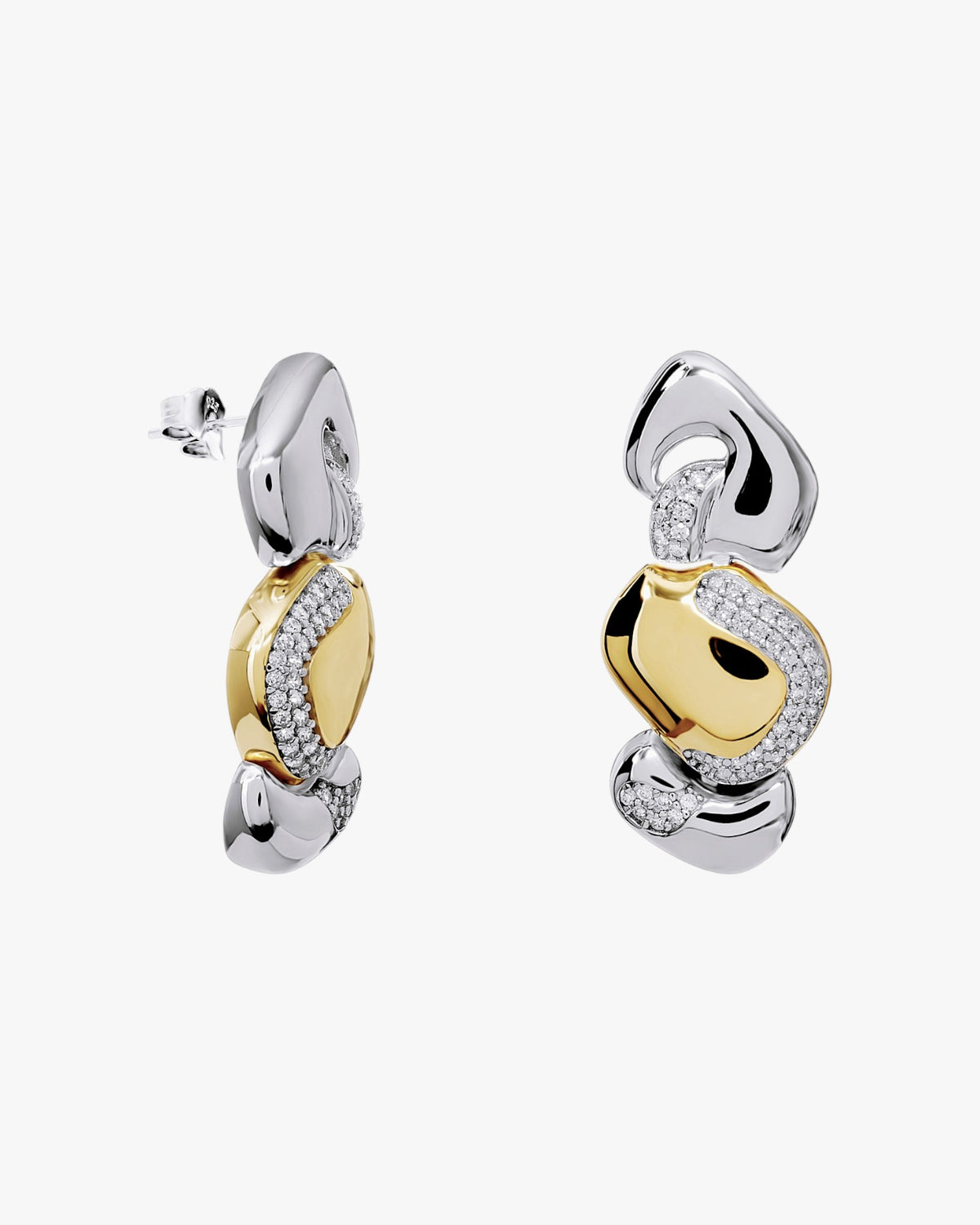 Pendientes bicolor de plata y dorado con circonitas