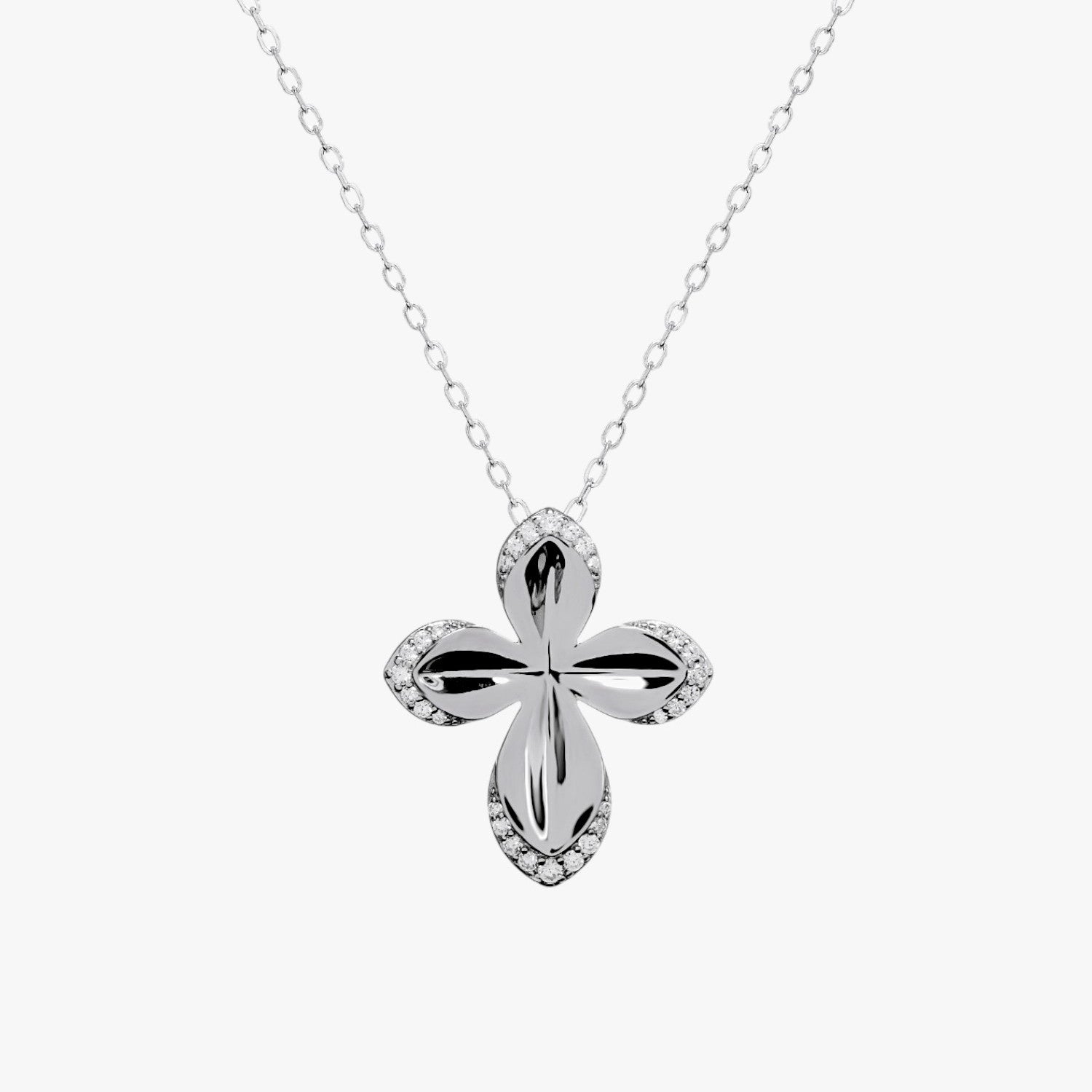 Collar de plata flor de cuatro pétalos con circonitas