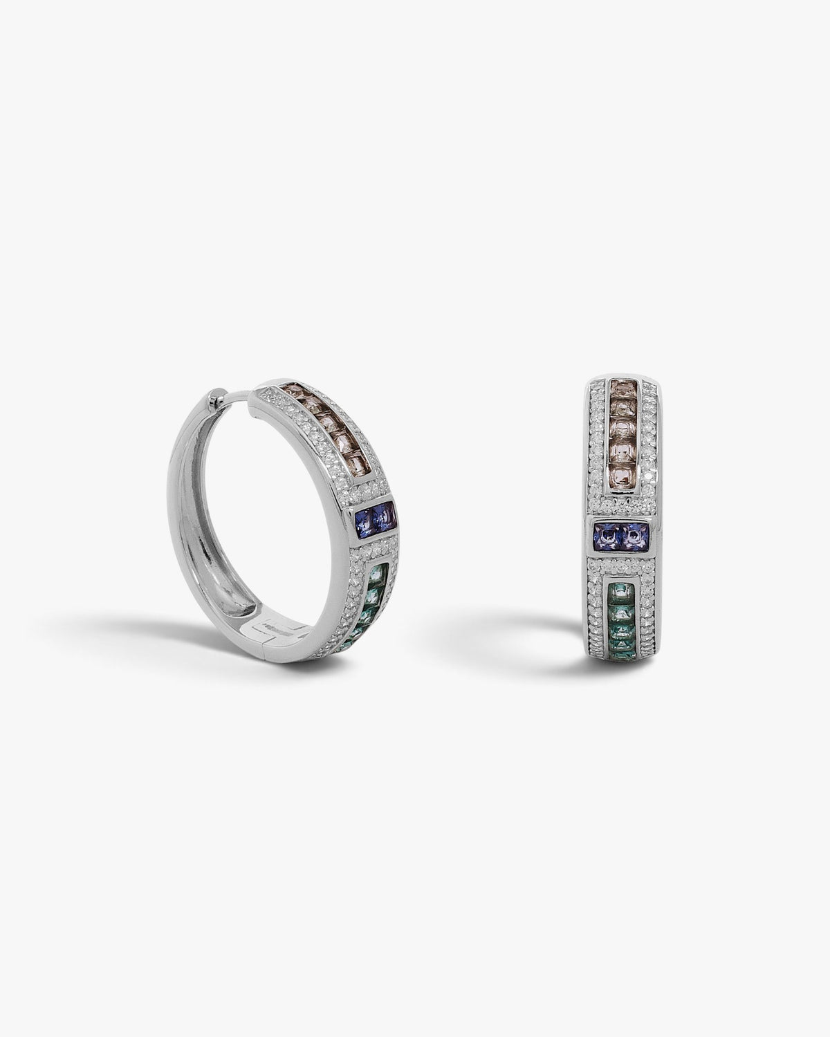 Silver earrings with geometric multicolored stones