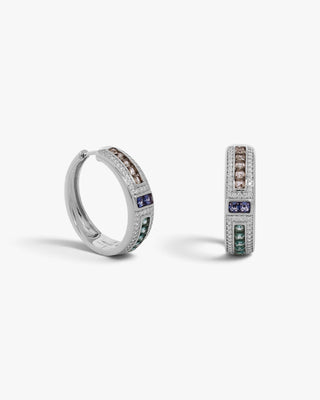 Silver earrings with geometric multicolored stones
