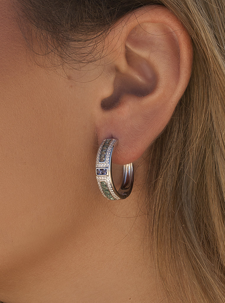 Silver earrings with geometric multicolored stones