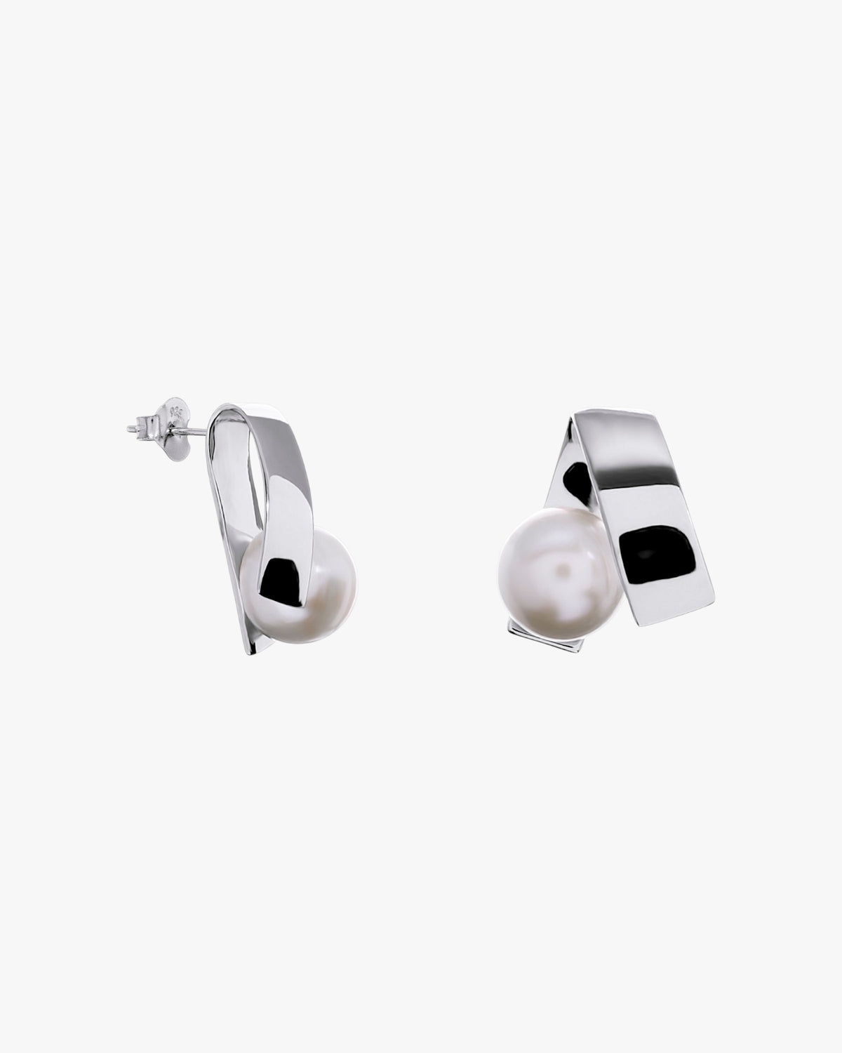 Sterling silver earrings with pearl and wraparound geometric design
