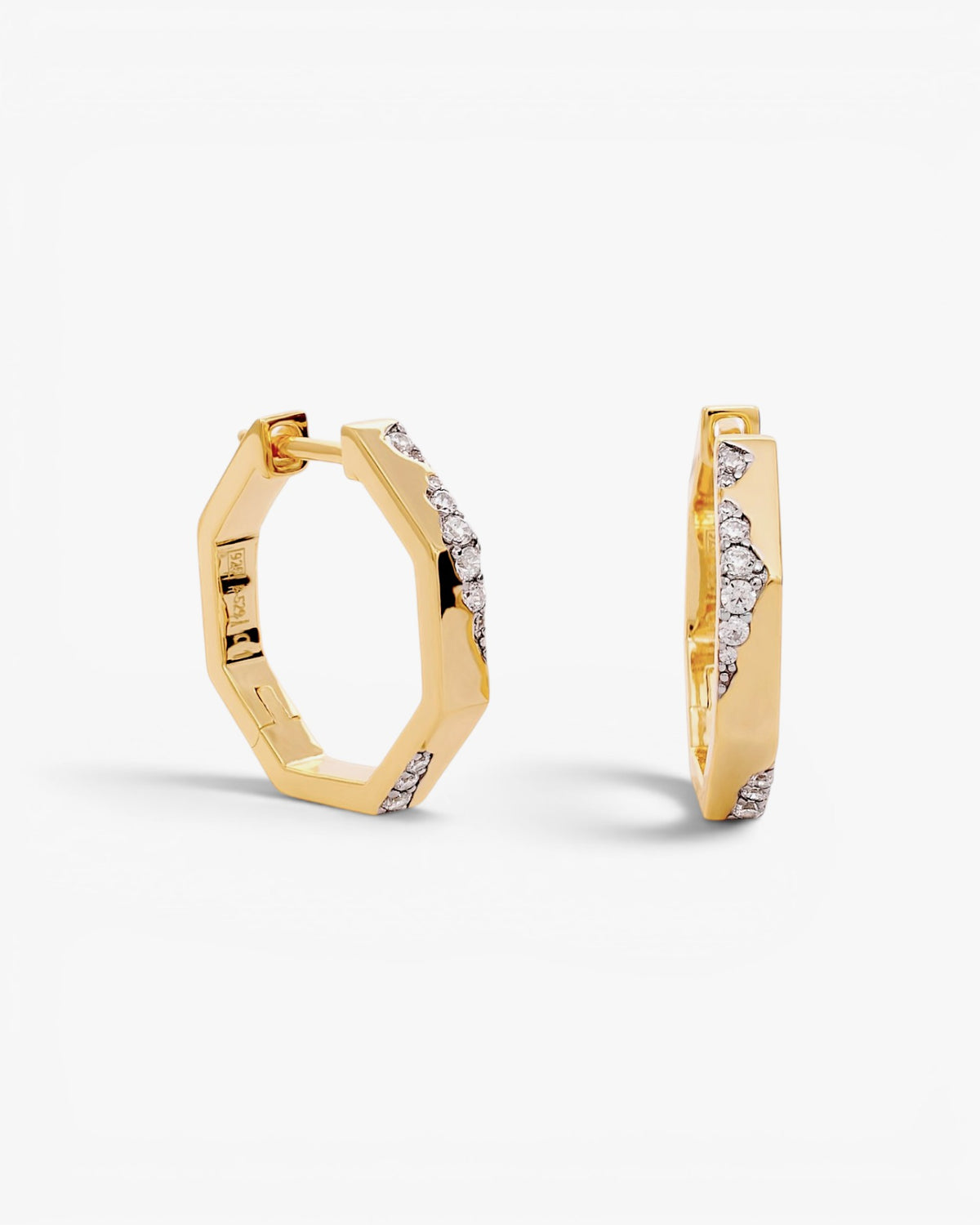 Gold geometric hoop earrings with zircons