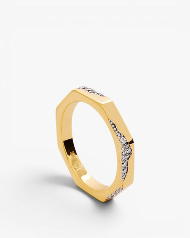 Geometric gold ring with zircons