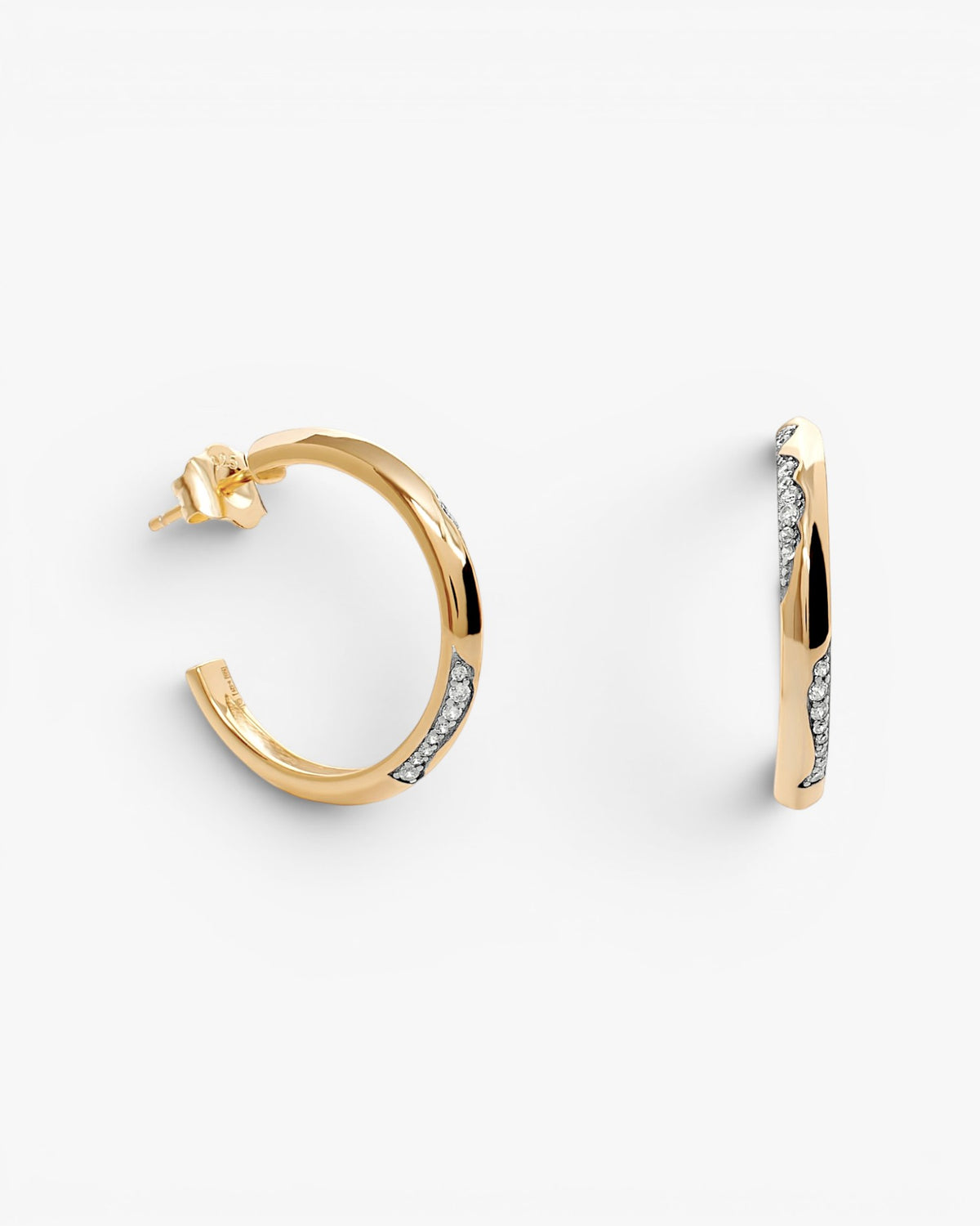 Gold Hoop Earrings with Wavy Zirconia