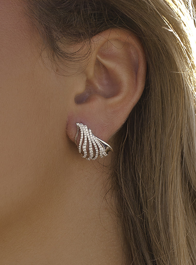 Organic-design climbing earrings with cubic zirconia