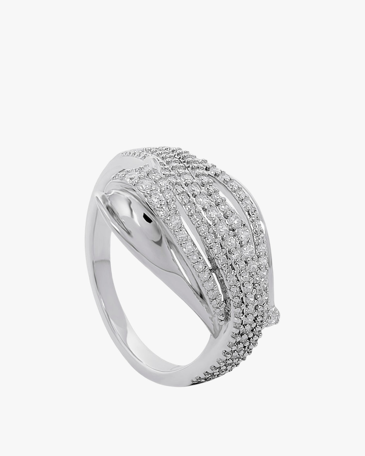Silver zirconia rings with a wide interlocking design