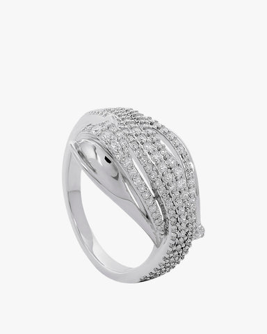 Silver zirconia rings with a wide interlocking design