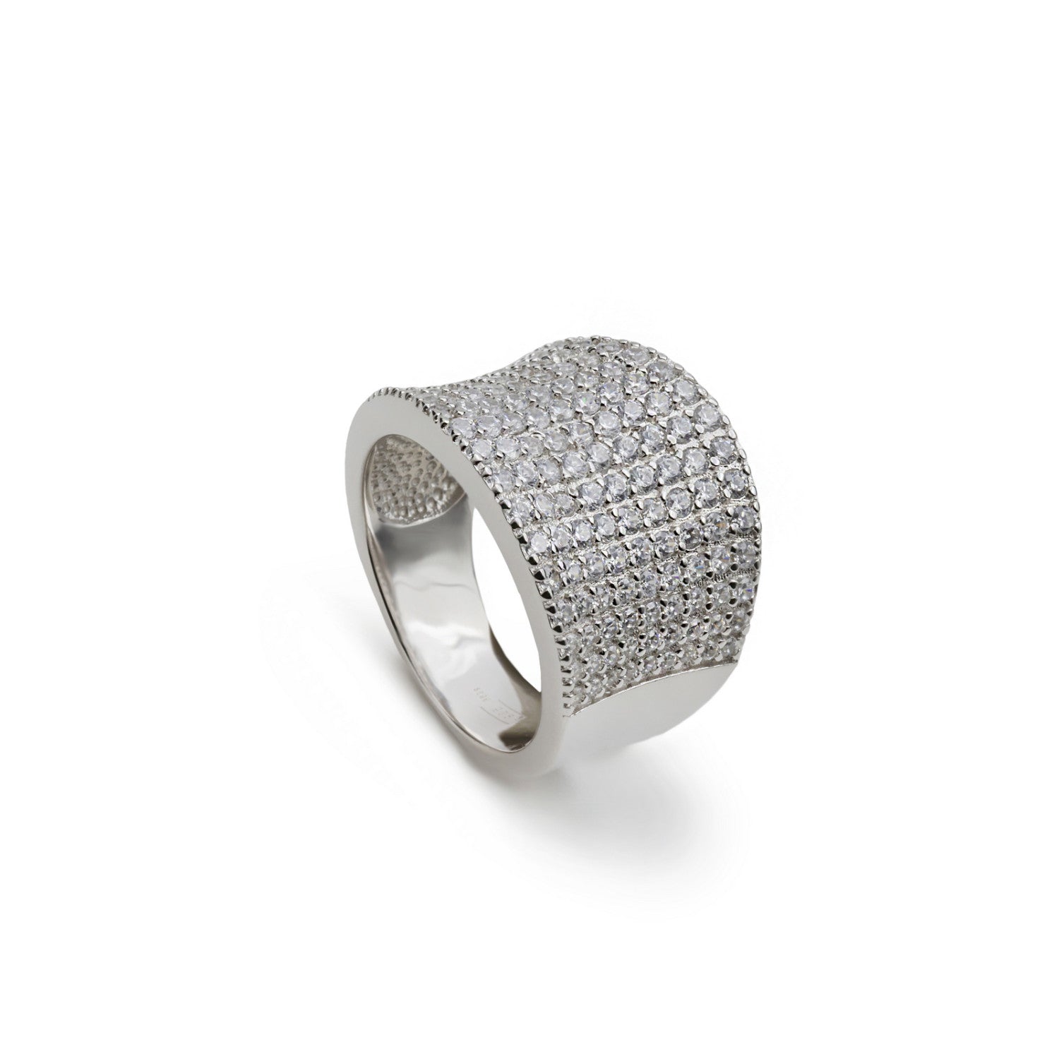 Anillo de plata ancho con circonitas brillantes