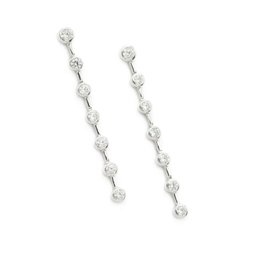 Pendientes largos finos de plata diseño lineal con circonitas