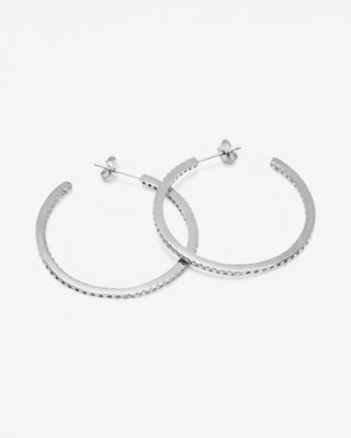 Pendientes aros medianos doble raíl de circonitas y diseño cuadrado