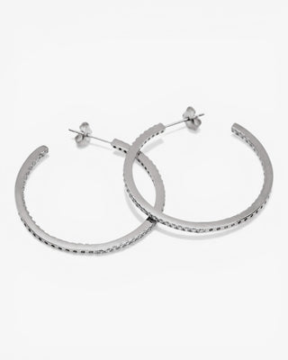Pendientes aros grandes doble raíl de circonitas y diseño cuadrado