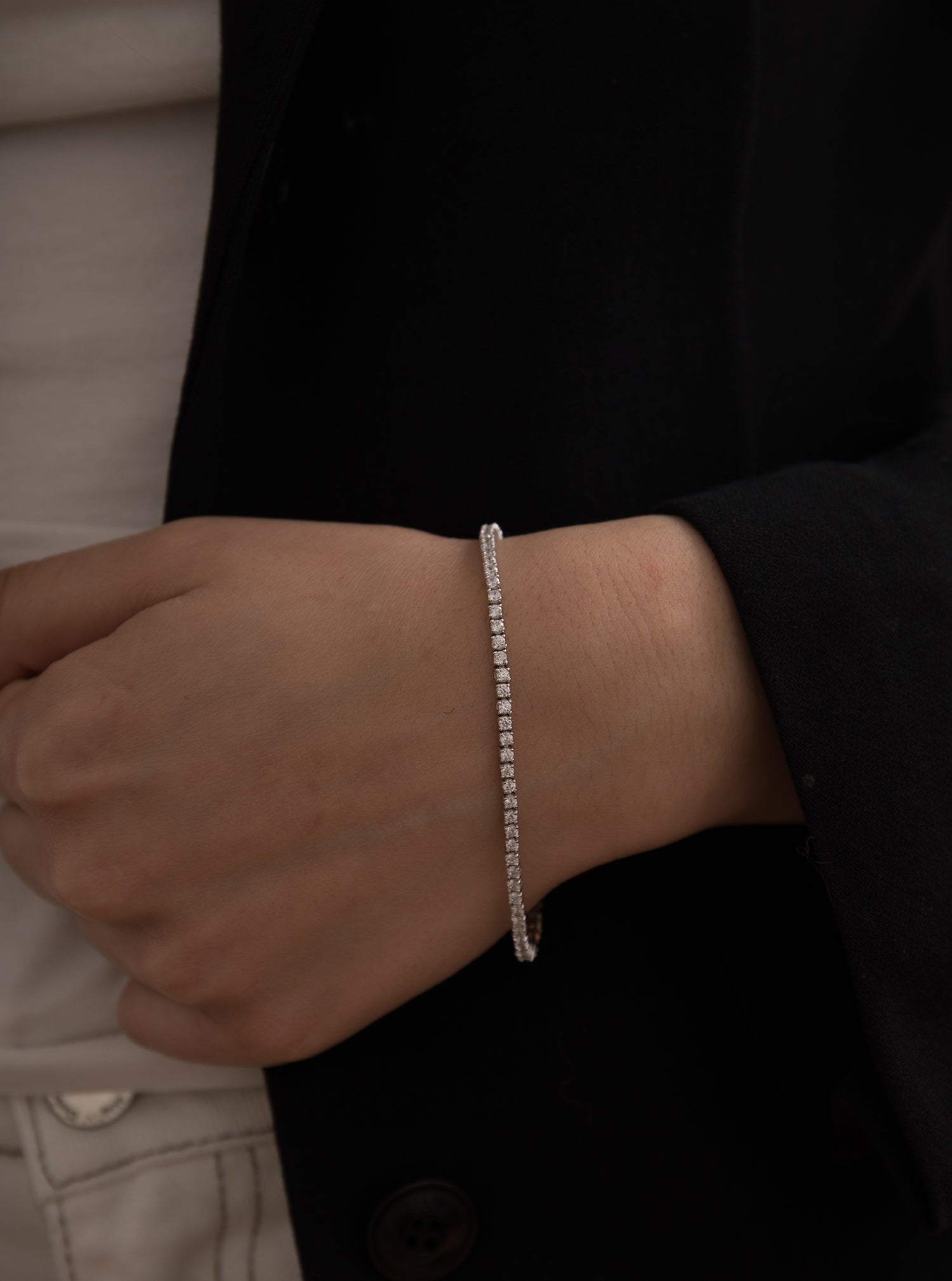 Fine design silver riviere bracelet with cubic zirconia