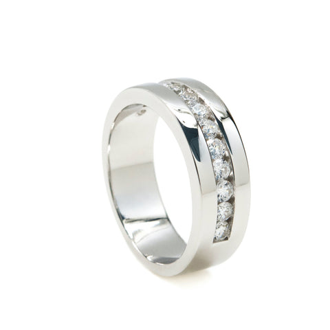 Anillos circonitas diseño de tres carriles de plata lisa y circonitas