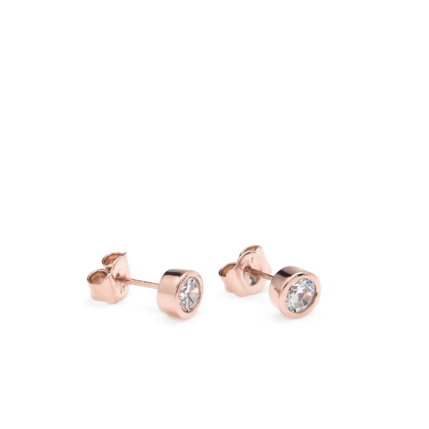 Pendientes botón diseño circular con circonita y oro rosa