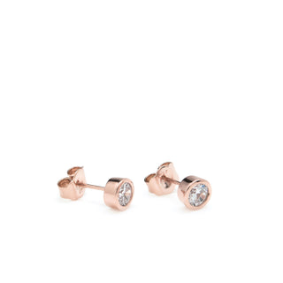 Pendientes botón diseño circular con circonita y oro rosa