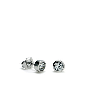 Pendientes botón diseño circular con circonita en plata lisa