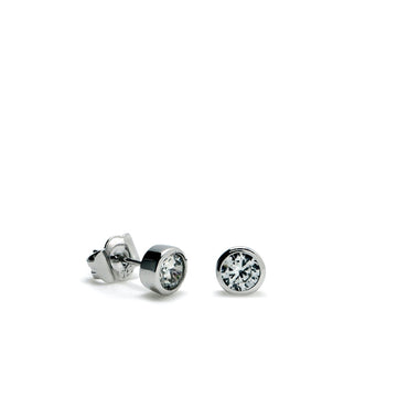 Pendientes botón diseño circular con circonita en plata lisa