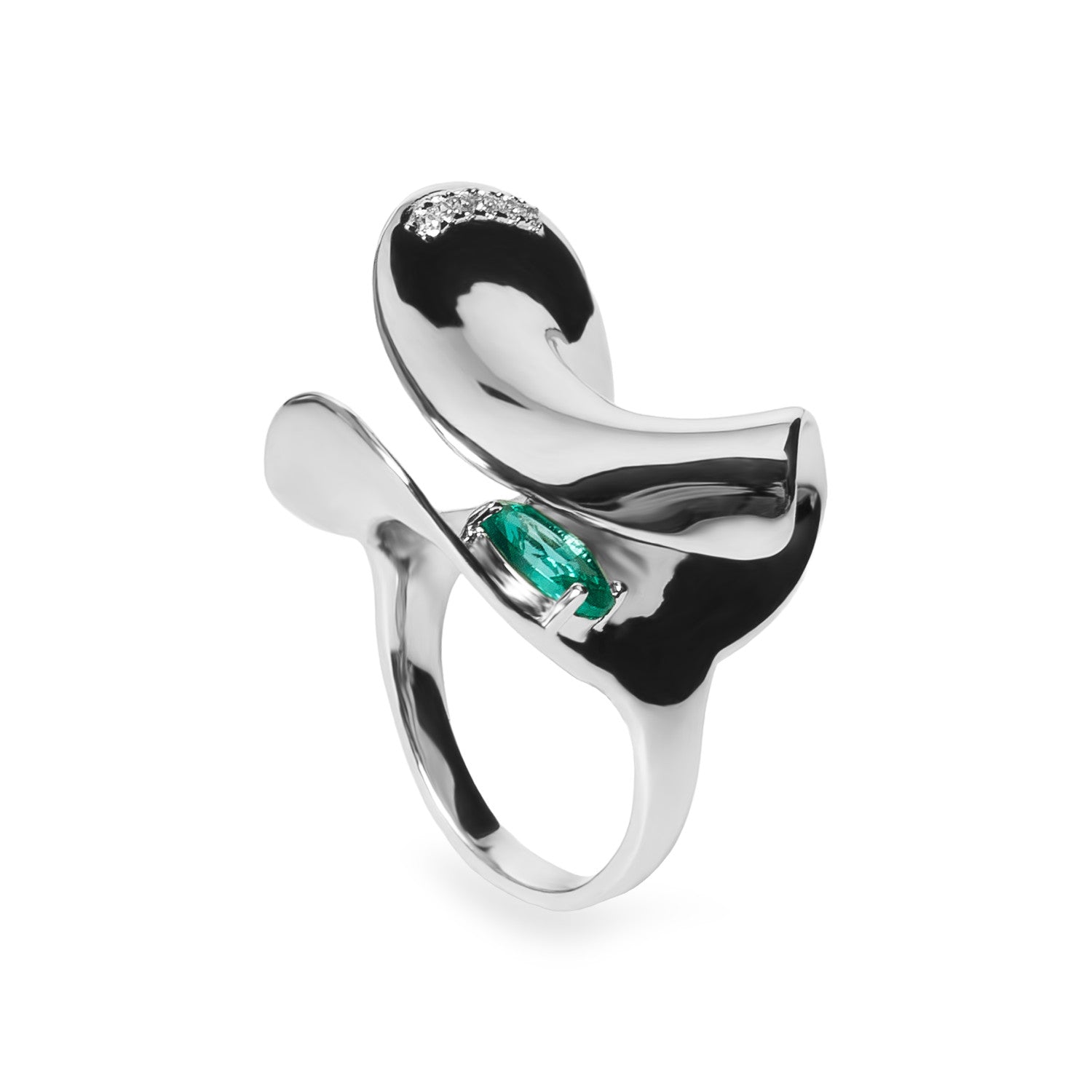 Anillo abierto de plata con zafiro azul y circonitas