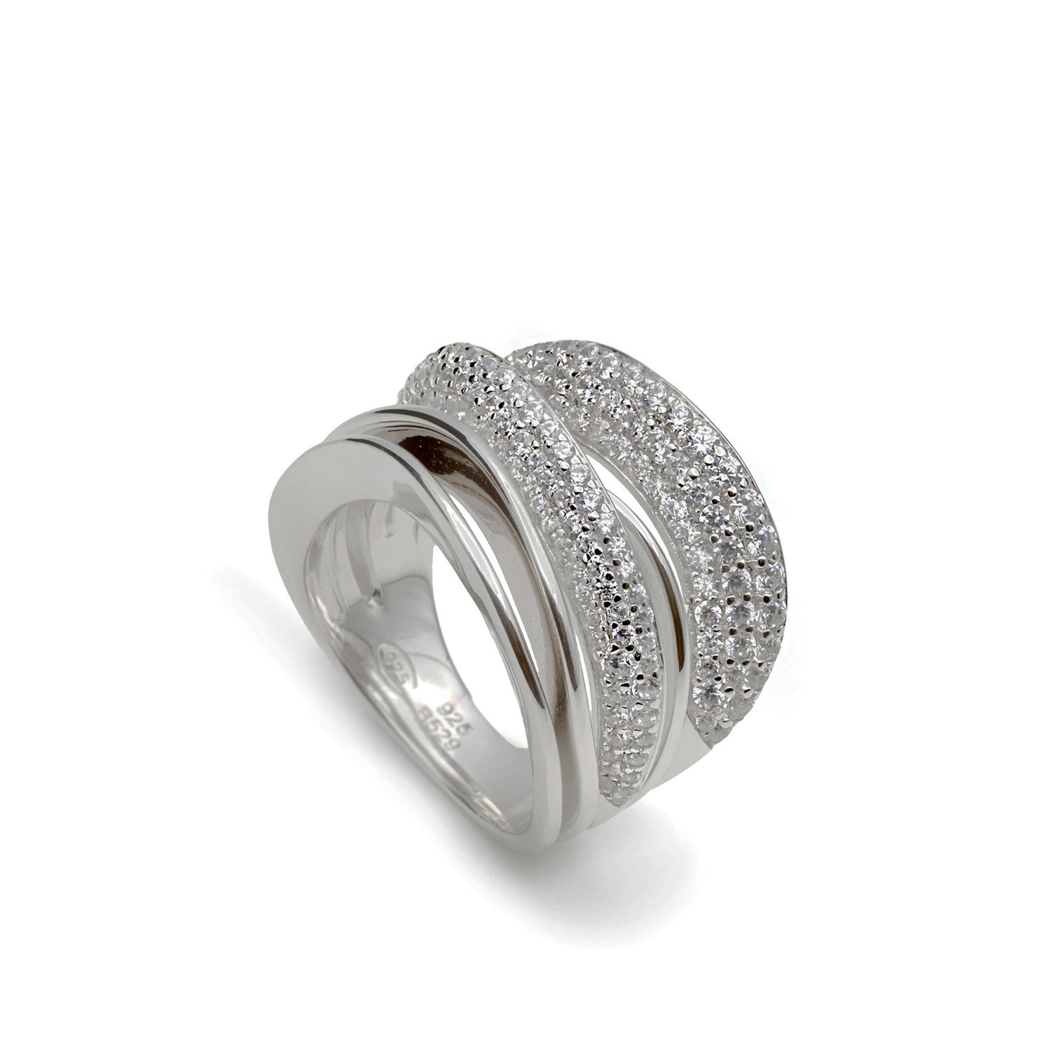 ring wide silver with zirconias combined with thin rails