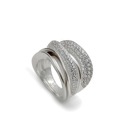ring wide silver with zirconias combined with thin rails