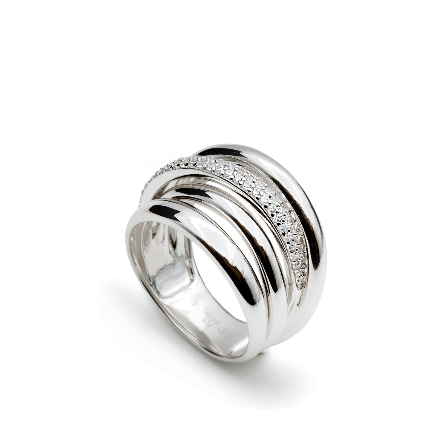 ring wide silver ring with zirconia zirconia superimposed