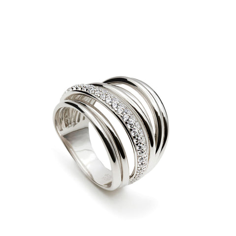 ring silver width with several rails and zirconias