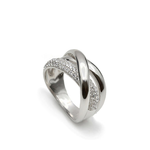 bague ancho de argent croisé avec zircon