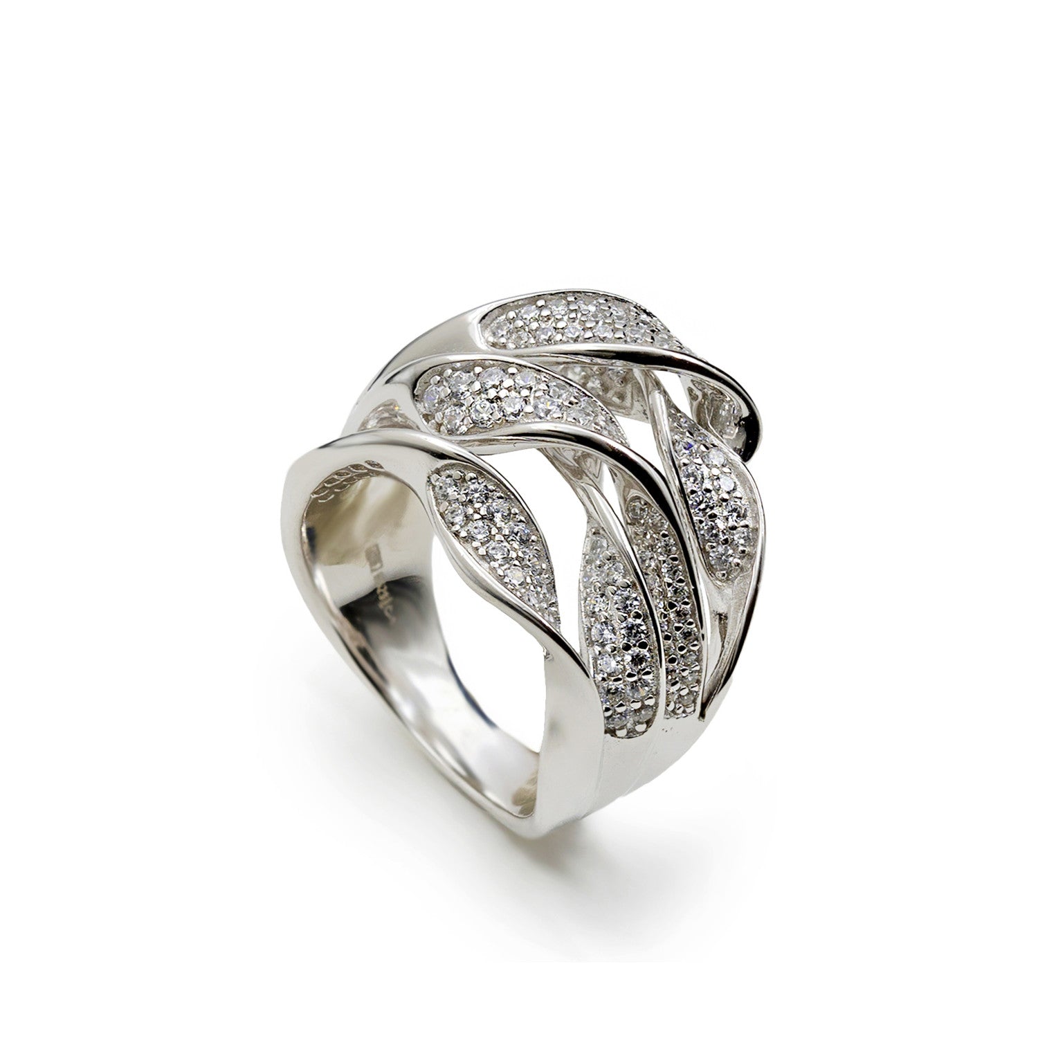 ring wide silver ring set with zirconias
